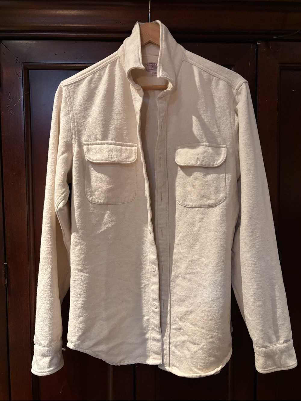WALLACE & BARNES Brushed Cotton Shirt White Flannel Overshirt Shacket Workwear